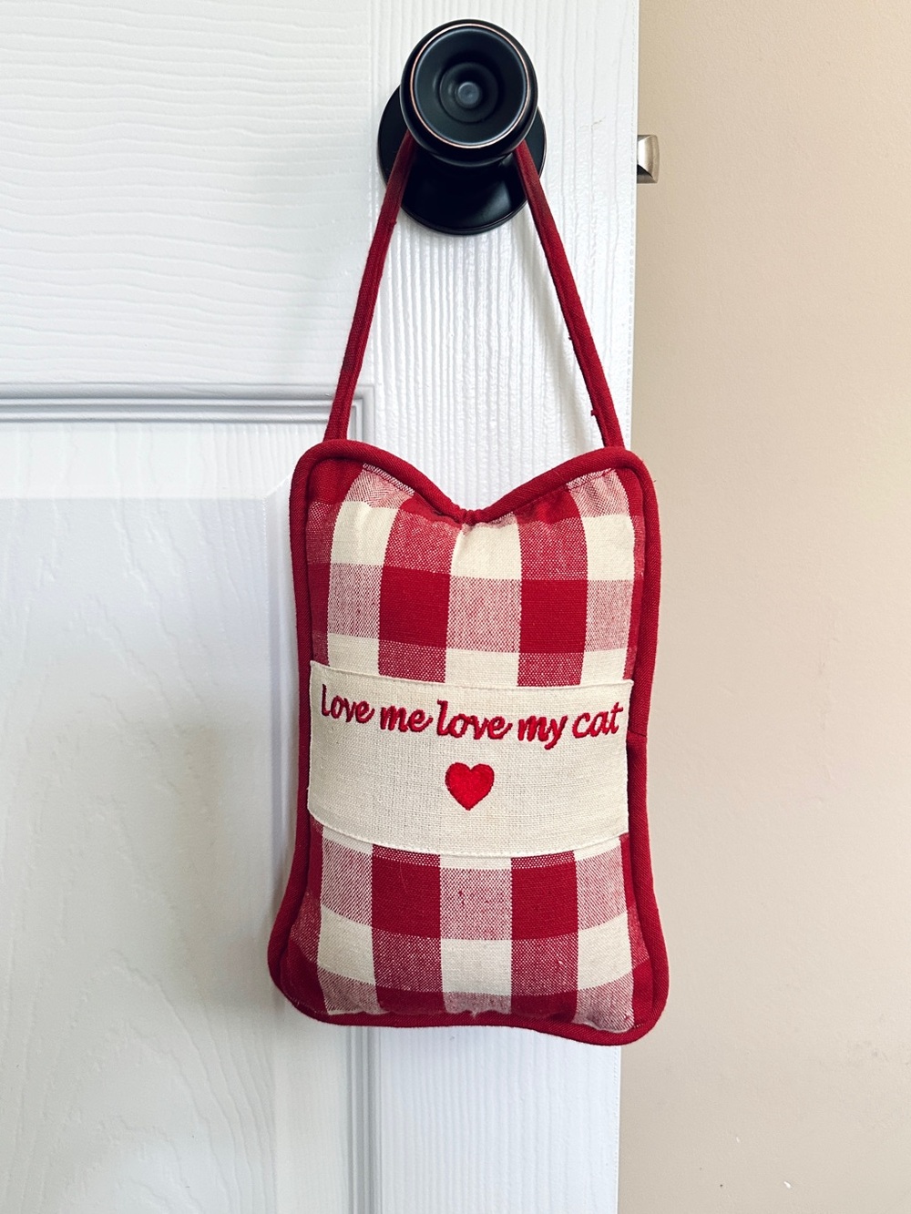 Vintage Red & Vintage Cat Lover Door Hanger Red Cream Fabric Wall Decor 6x8.5